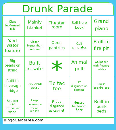 Parade Of Homes Bingo Card
