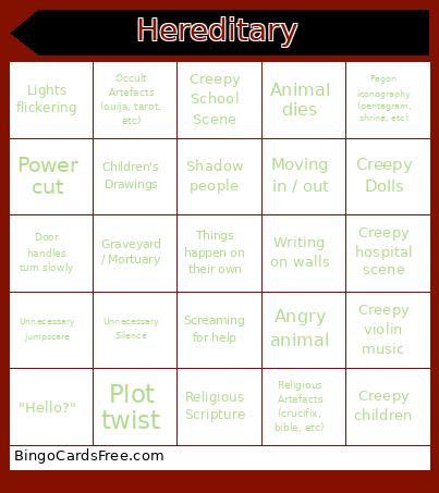 Paranormal Horror Bingo Card