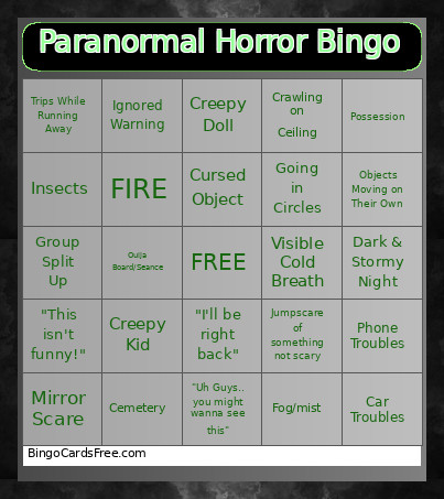 Paranormal Horror Bingo Card