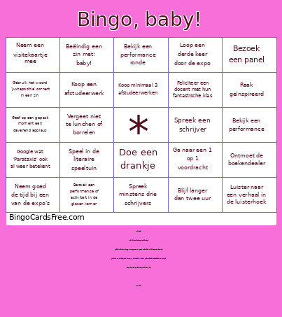 Parataxis, Baby! Bingo Card
