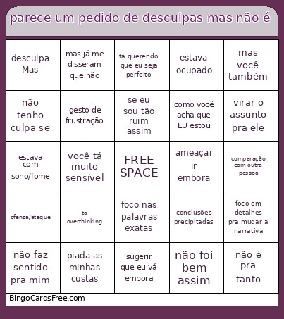 Parece Um Pedido De Desculpas Mas Não é Bingo Card