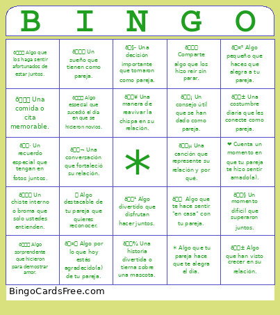 Pareja Chat Bingo Card