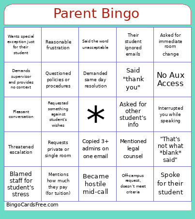 Parent Bingo Card