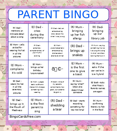 Parent Bingo Card