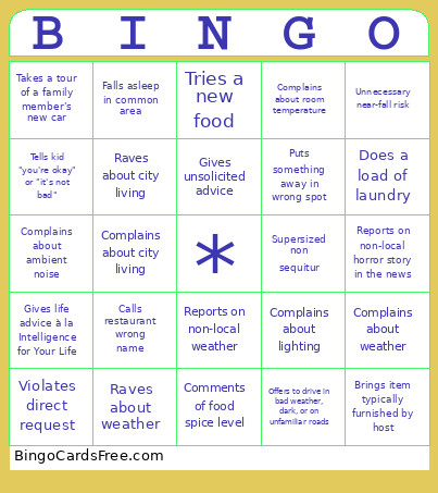 Parents At The Holidays Bingo Card