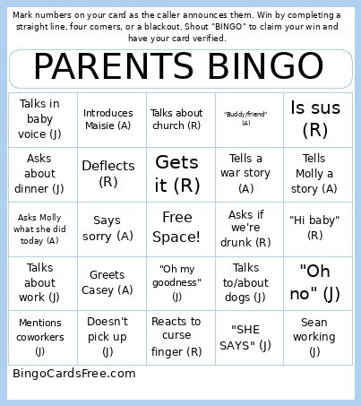 PARENTS Bingo Card