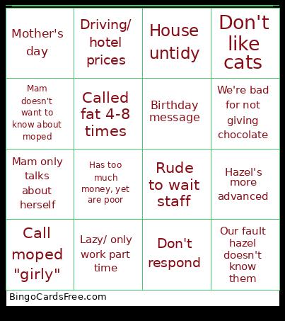 Parents Visit Bingo Card