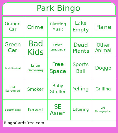 Park Bingo Card