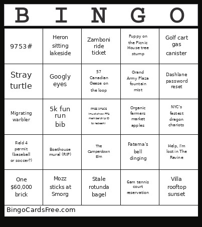 Park Bingo Card