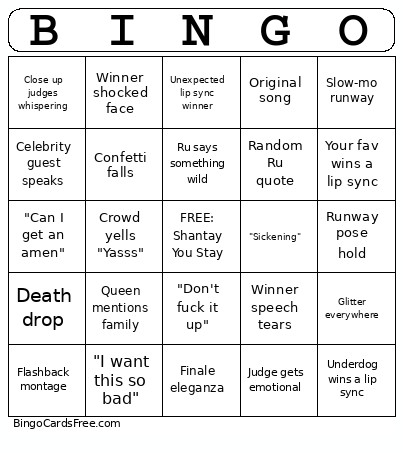 Parkville RuPual's Drag Race Season 18 Finale Bingo Card