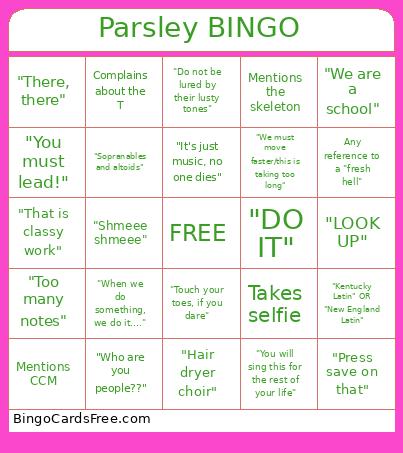Parsley Bingo Card