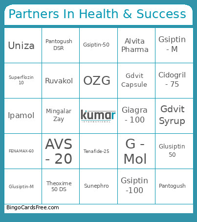Partners In Health & Success Bingo Card