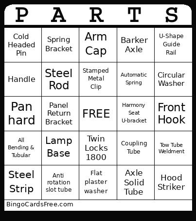 PARTS Bingo Card