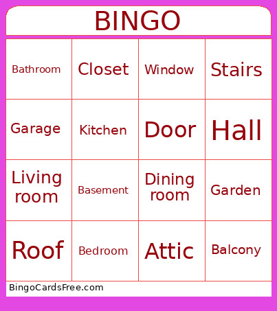 Parts Of House Bingo Card