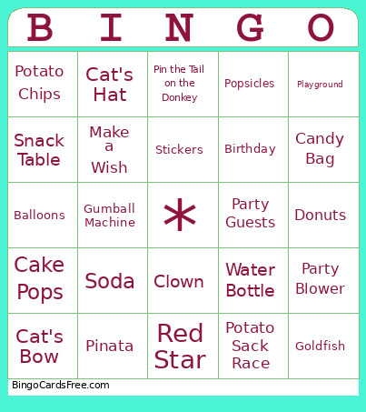 Party Bingo Card