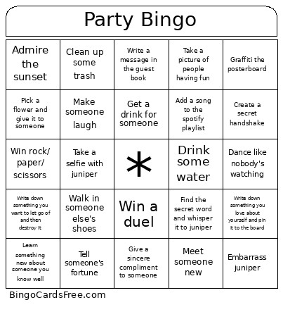 Party 2e Bingo Card
