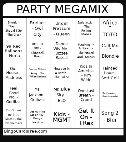 PARTY MEGAMIX Bingo Card