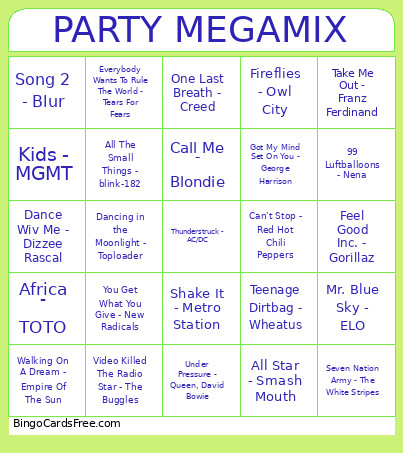 Party Megamix Bingo Card