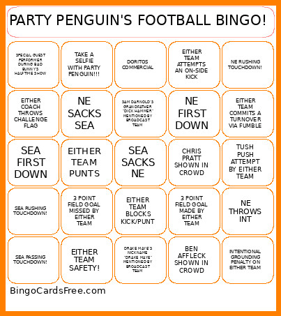 PARTY PENGUIN'S FOOTBALL ! Bingo Card
