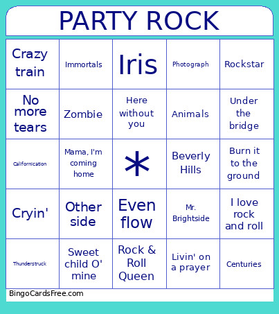 PARTY ROCK Bingo Card