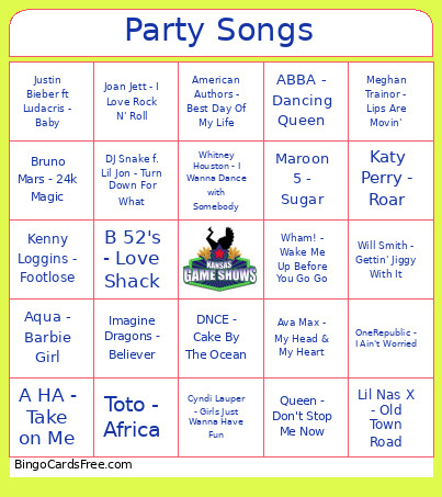 Party Songs Bingo Card