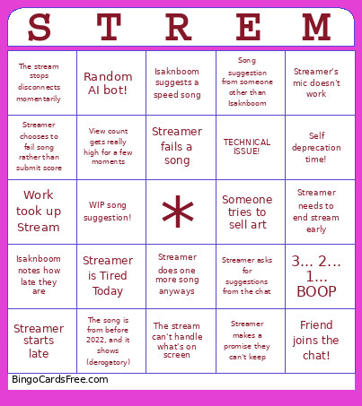 ParylLight's Stream Bingo Card