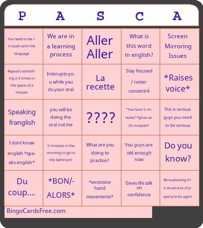 Pascal French Bingo