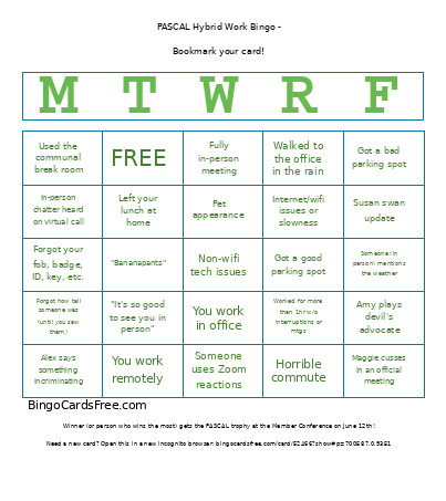 PASCAL Hybrid Work Bingo Card