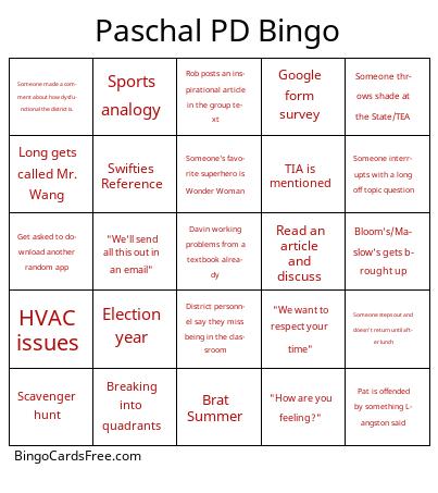 Paschal PD Bingo