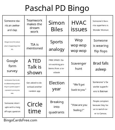 Paschal PD Bingo