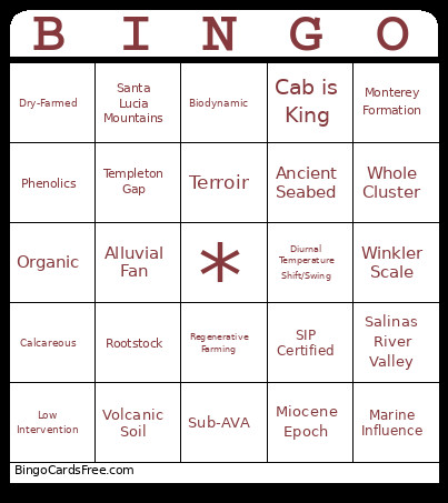 Paso Robles Bingo Card