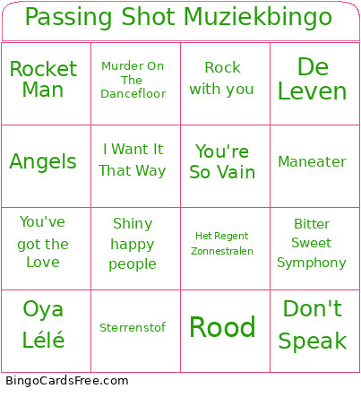 Passing Shot Muziek Bingo Card