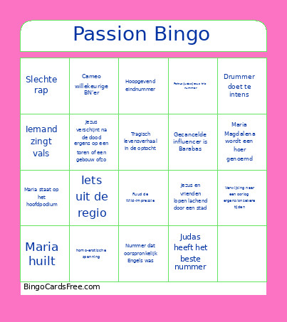 Passion Bingo Card