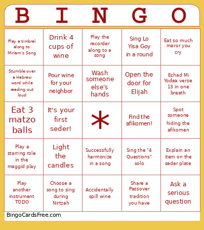 Passover Bingo Card