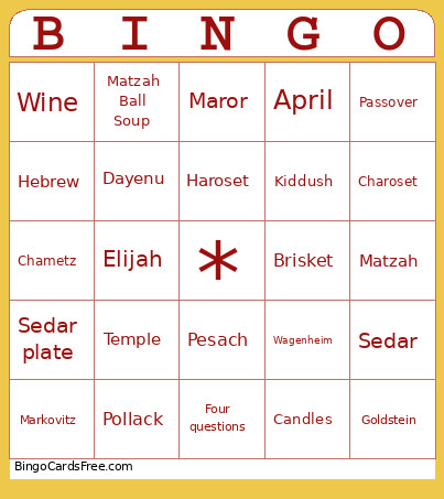 Passover Bingo Card