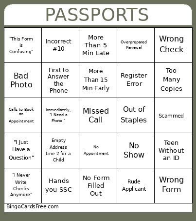 Passports Bingo Card
