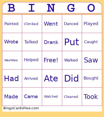 Past Simple Bingo Card