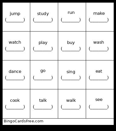 Past Tense Bingo Cards Free Pdf Printable Game, Title: 