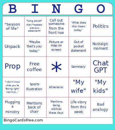 Pastor Bingo Card