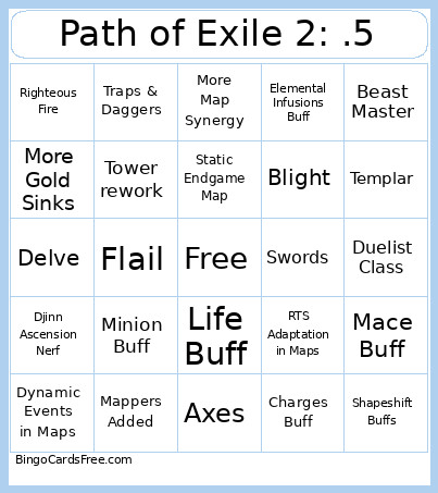 Path Of Exile 2: .5 Bingo Card