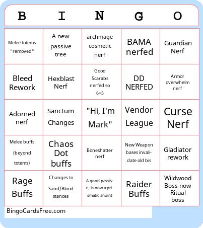 Path of Exile 3.25 Bingo Card