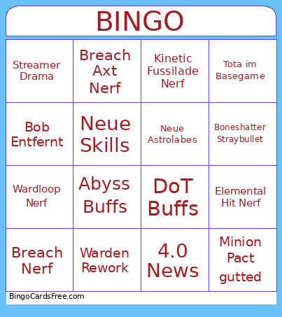Path Of Kexile Bingo Card
