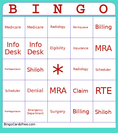 Patient Access Bingo Card