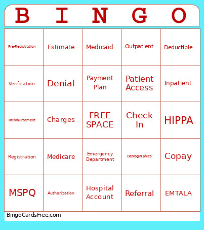 Patient Access Bingo Card 3