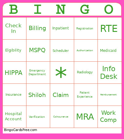 Patient Access Bingo Card 2