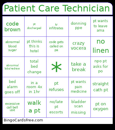 Patient Care Technician Bingo Card