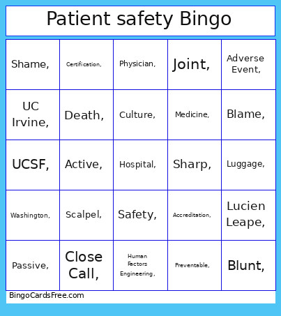 Patient Safety Bingo Card