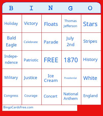 Patriotic Bingo Cards Free Pdf Printable Game, Title: BINGO