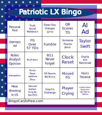 Patriotic Bowl Bingo Card