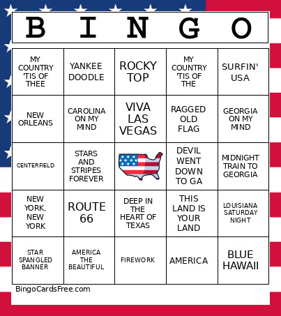 Patriotic Music Bingo Card